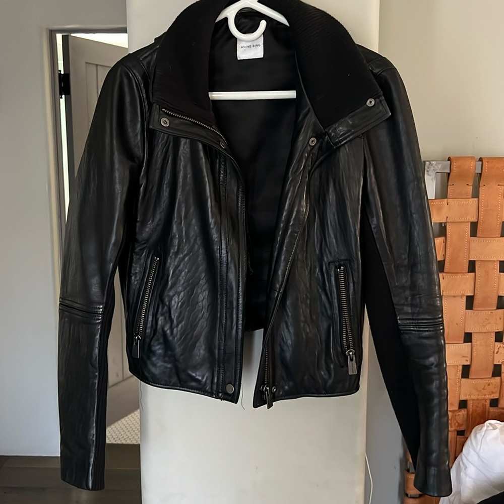 Gorgeous Anine Bing leather jacket with stretch side panels